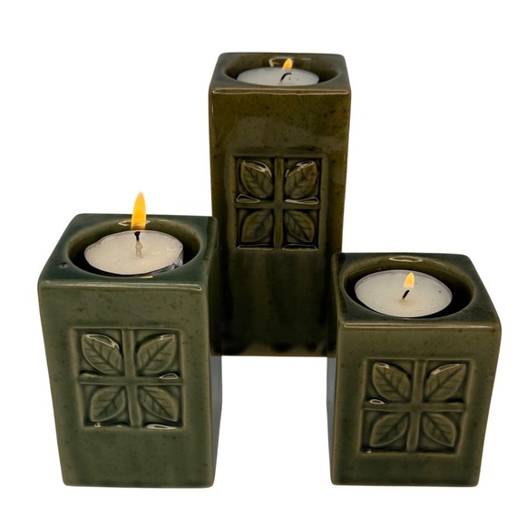 The Unbranded Brand Other - 3 Pc Leaf Candle Holder Set MCM Ceramic Candleholder Set Vintage Tealight Votive